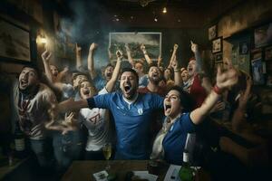 aufgeregt Italien Fußball Fans Jubel zum ihr Mannschaft während ein Spiel beim Stadion. ai generiert Profi Foto