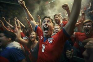 aufgeregt Costa Rica Fußball Fans Jubel zum ihr Mannschaft während ein Spiel beim Stadion. ai generiert Profi Foto