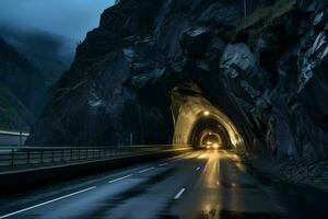 unter Tage Tunnel mit Beleuchtung beim Nacht. lange Belichtung. lange Belichtung. ai generiert Profi Foto