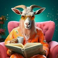 Porträt von ein Ziege lesen ein Buch. Schuss im ein Studio. ai generiert Profi Foto