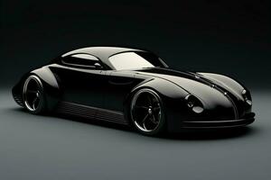 schwarz Sport Auto Coupe auf ein schwarz Hintergrund. 3d machen. ai generiert Profi Foto