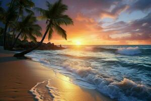schön Sonnenuntergang auf das tropisch Strand. Seelandschaft beim Sonnenuntergang. ai generiert Profi Foto