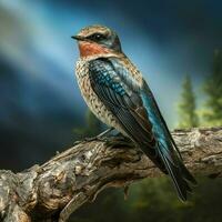 bunt Vogel Sitzung auf ein Ast im das Wald. Tierwelt Szene. ai generiert Profi Foto