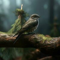 bunt Vogel Sitzung auf ein Ast im das Wald. Tierwelt Szene. ai generiert Profi Foto