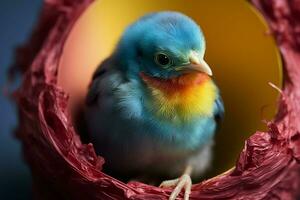 bunt Baby Vogel im ein Ei Hülse. ai generiert Profi Foto
