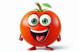 Karikatur Tomate mit Smiley Gesicht auf Weiß Hintergrund. ai generiert Profi Foto