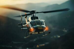 Hubschrauber im Flug Über das Berge. 3d Wiedergabe. ai generiert Profi Foto