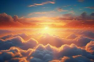 schön Antenne Aussicht über Wolken beim Sonnenuntergang. Sonnenuntergang über das Wolken. ai generiert Profi Foto