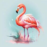 Flamingo im das Wasser. schön Flamingo auf ein Hintergrund von tropisch Pflanzen. ai generiert Profi Foto