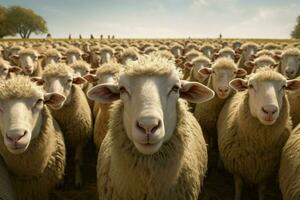 Herde von Schaf auf ein Bauernhof im das Landschaft im das Niederlande. ai generiert Profi Foto