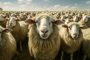 Herde von Schaf auf ein Bauernhof im das Landschaft im das Niederlande. ai generiert Profi Foto