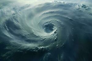 Fantastisch Aussicht von das Meer von ein Ebene. dramatisch Szene. Antenne Aussicht von Blau Himmel und Wolken mit Tornado. 3d machen. ai generiert Profi Foto