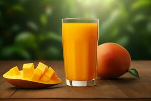 Glas von Mango Saft auf hölzern Hintergrund. gesund trinken. ai generiert Profi Foto