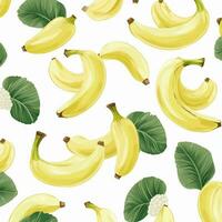 Bananen und Blätter auf Weiß Hintergrund Design. ai generiert foto