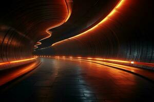 futuristisch Tunnel mit Licht Wanderwege beim Nacht, lange Exposition Foto genommen im ein Tunnel. ai generiert kostenlos Foto