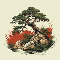 Kiefer Baum auf ein Felsen im das Wald, Bonsai Baum auf das Berg. ai generiert kostenlos Foto