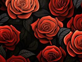 Rose Blume Hintergrund Design, rot Rosen auf schwarz Hintergrund. ai generiert kostenlos Foto