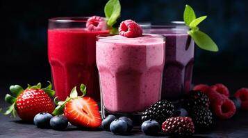 einstellen von Obst Smoothie, gesund Obst Smoothies.generativ ai. foto