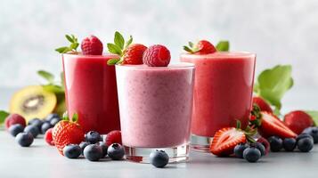 einstellen von Obst Smoothie, gesund Obst Smoothies.generativ ai. foto