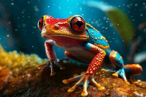 bunt süß Frosch im das wald.generativ ai. foto