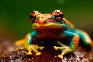 bunt süß Frosch im das wald.generativ ai. foto