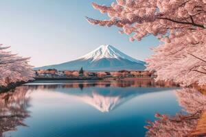 Kirsche Blüten mit Fuji Berg hintergrund.generativ ai. foto