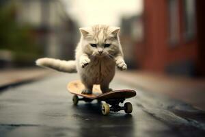 Katze auf ein Skateboard.generativ ai. foto
