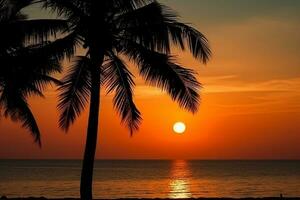 Sonnenaufgang Hawaii mit Kokosnuss Baum.generativ ai. foto