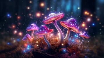 Magie Fantasie Pilz im das wald.generativ ai. foto