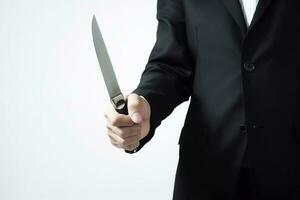 Geschäftsmann halten Messer auf Weiß hintergrund.generativ ai. foto