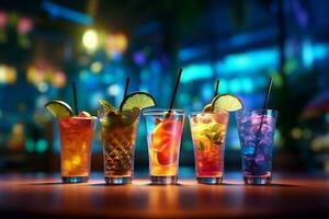 Cocktails Bar Zähler mit Party Beleuchtung hintergrund.generativ ai. foto