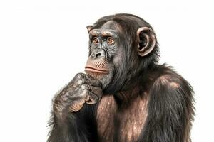 Schimpanse isoliert auf Weiß Hintergrund .generativ ai. foto