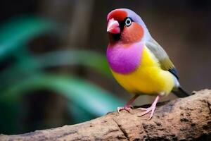 Gouldian Fink Vogel oder Erythrura gouldiae mit Rosa Blume.generativ ai. foto