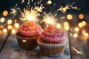 funkelnd Cupcakes zum ein Geburtstag Party foto