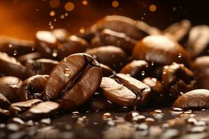Nahansicht von Kaffee Bohnen spritzt Hintergrund foto