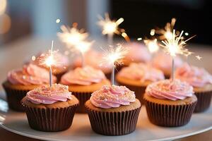 funkelnd Cupcakes zum ein Geburtstag Party foto