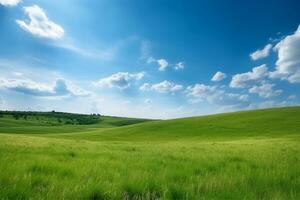 Grün Wiesen auf Hügel mit Blau Himmel foto