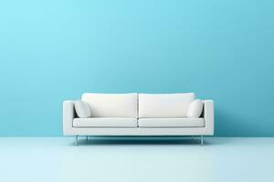 Mitte Zimmer Weiß Sofa auf Blau Hintergrund foto