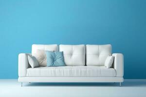 Mitte Zimmer Weiß Sofa auf Blau Hintergrund foto