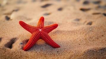 schön rot Seestern auf Sand Meer foto