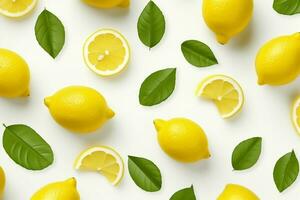 Muster Zitrone Scheiben, Blatt, auf Weiß Hintergrund foto