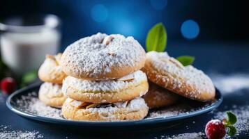 lecker hausgemacht Weihnachten Kekse auf Blau Teller foto
