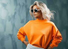 Mode Frau im Weiß und Orange Farben foto