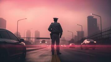 Polizei Offizier auf das Straße foto