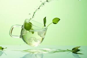 Glas von Wasser mit Minze Blätter foto