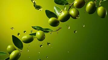 Oliven und Olive Öl Grün Hintergrund foto