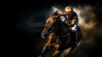 ein Jockey und Pferd Rennen im Bewegung foto