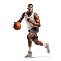 sportlich Afroamerikaner männlich Basketball Spieler im Bewegung foto