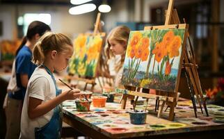 Kinder Gemälde im Kunst Klasse foto