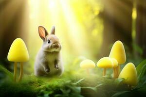 Nahansicht von süß Hase mit schön Bokeh Hintergrund, generativ ai Illustration foto